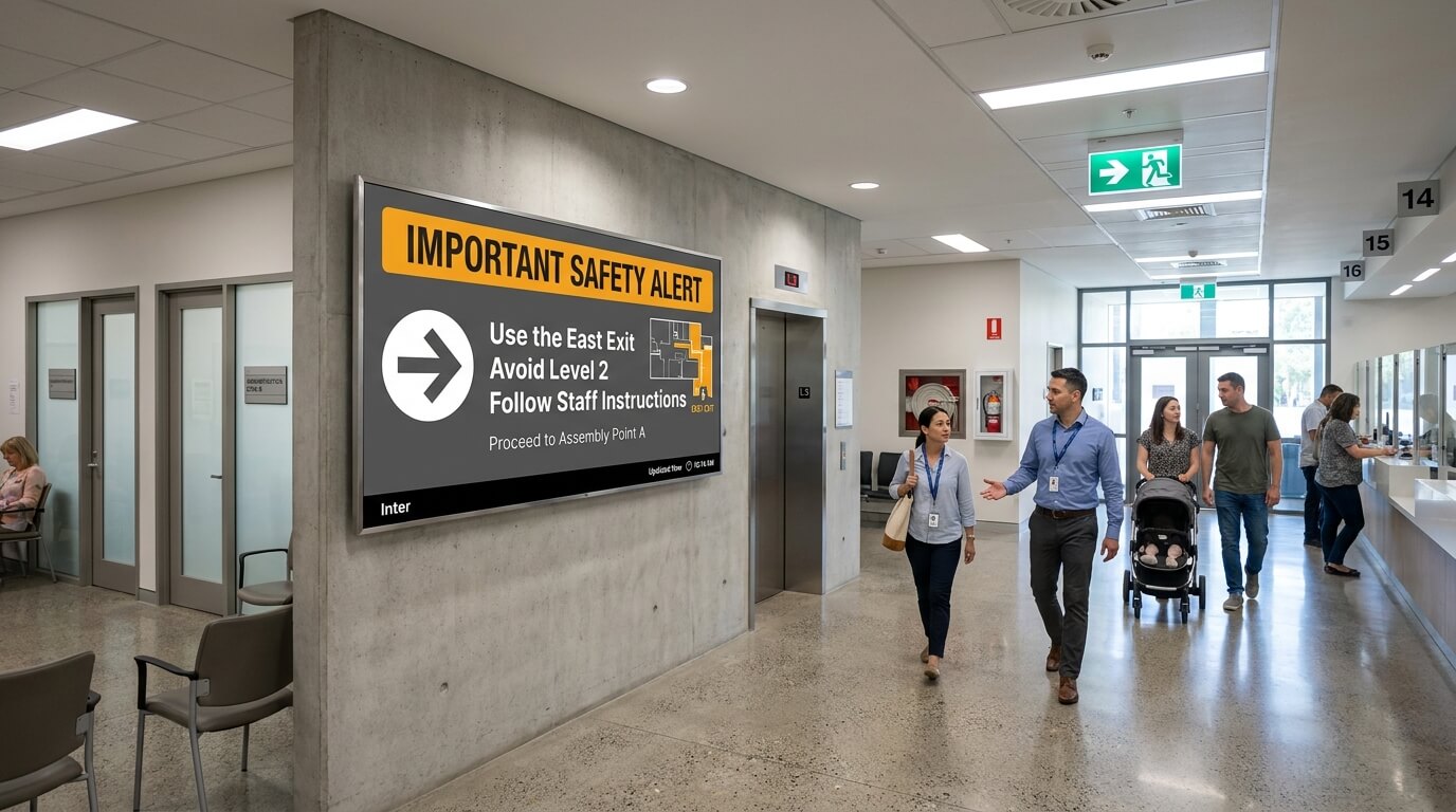 Government emergency alert screen displaying urgent safety instructions and evacuation directions