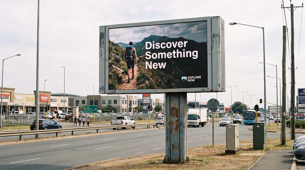 Roadside digital billboard displaying advertising content in a commercial area