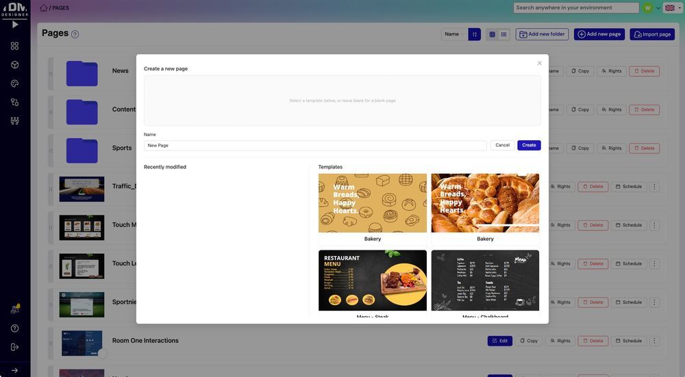 TDM Signage content editor for creating, scheduling and publishing screen content